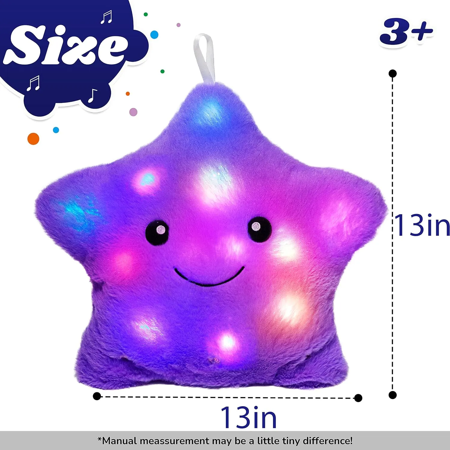 Cuteoy 13" Musical Purple Star Plush Pillow Glowing Twinkle Night Light Stuffed Animal LED Toys Adjustable Volume Birthday for Girls Boys