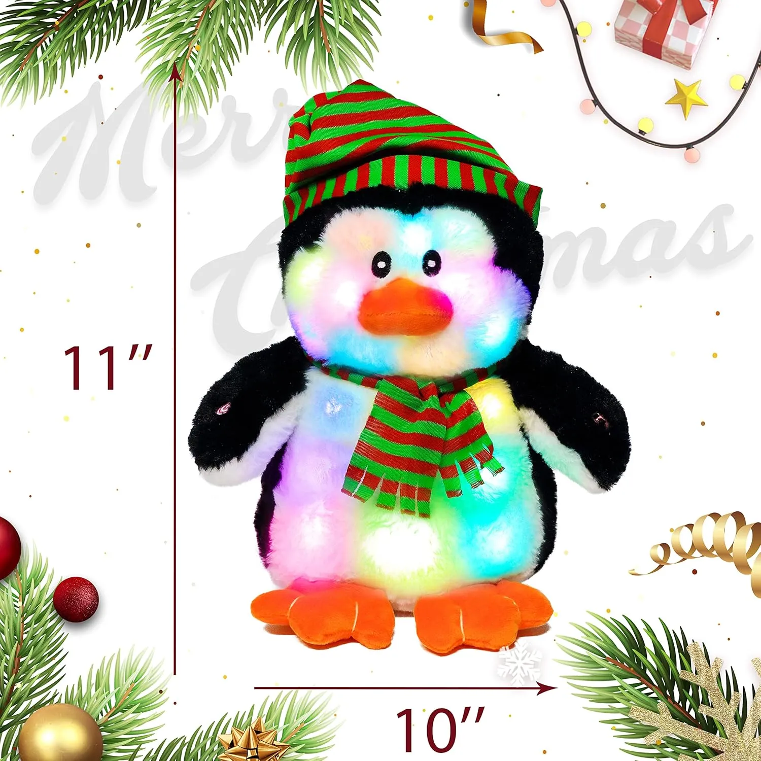 Cuteoy Penguin LED Musical Stuffed Animal Light-up Singing Plush Adjustable Volume Lullaby Plushies Birthday Christmas Toy Gifts for Kids Toddler Girls, 11"