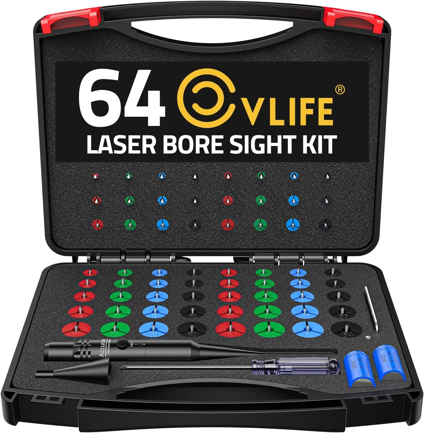 CVLIFE Bore Sight Laser Kit with 64 Adapters fit 0.17 to 12GA Calibers, Professional Green Laser Boresighter Kit for All Gun, Multiple Caliber Bore Laser Sighting Kit for Hunting Rifle Pistol Handgun