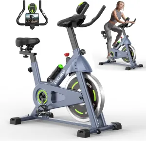Cyclace Exercise Bike, Brake Pad Indoor Cycling Bike Stationary, Low Noise, 300lbs Weight Capacity