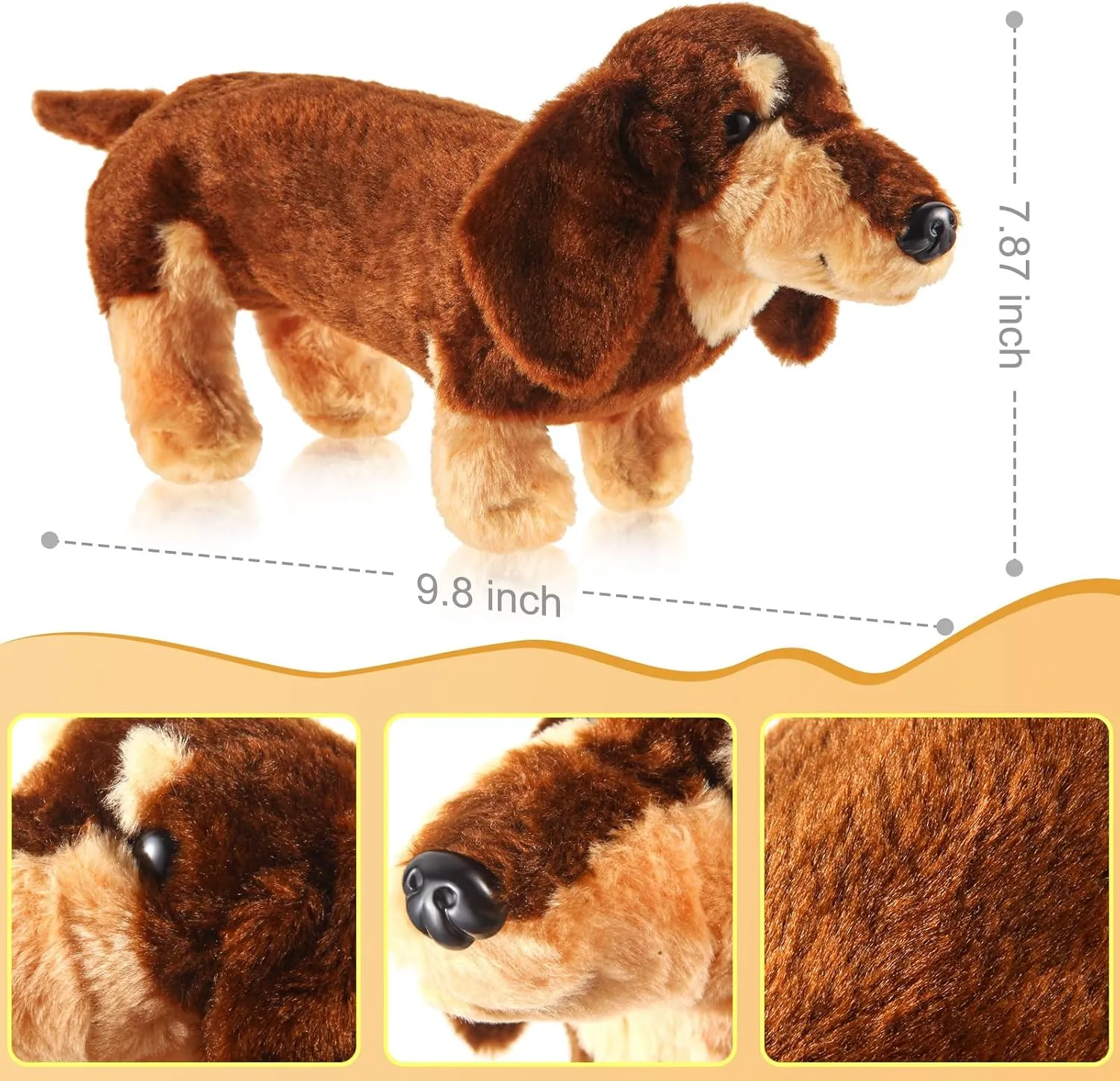 Dachshund 3 Pcs Dog Plush Stuffed Animal Plush Sausage Dog Plush Soft 3D Pom Plush for Girls Birthday Xmas Bedtime Gift Bed Rest Chair Bolster Nursery Decoration(3 Pcs Dogs)