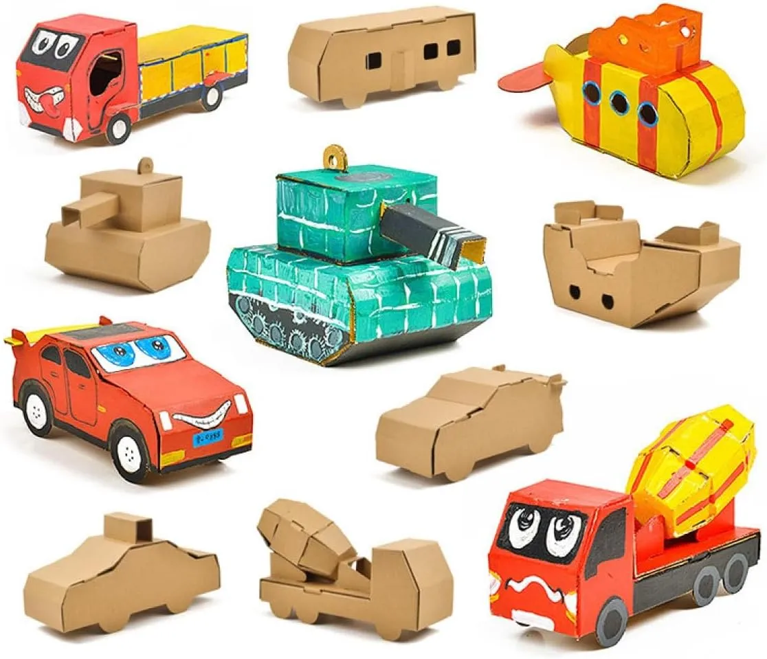 DAMENG DIY Paper Box Toys, Creative Paper Boxes, Ability Cultivation. Comes with 12-Color Paint Set. (Table Display Ambulance)