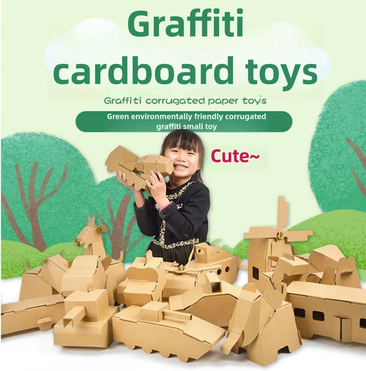 DAMENG DIY Paper Box Toys, Creative Paper Boxes, Ability Cultivation. Comes with 12-Color Paint Set. (Table Display Ambulance)