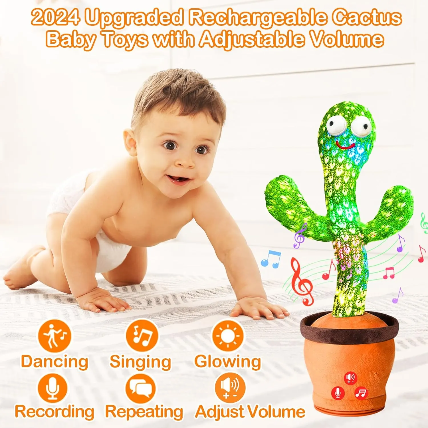 Dancing Talking Cactus Toy with Adjustable Volume, Interactive Cactus Baby Toys for 6-18 Months , Birthday Gifts for Baby, Gifts for 1 2 Year Old Girl Boy
