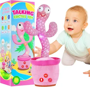 Dancing Talking Cactus Toy with Adjustable Volume, Interactive Cactus Baby Toys for 6-18 Months , Upgraded Safe and Secure Plush Eyes Baby Toys, Birthday Gifts for Babies (Pink)
