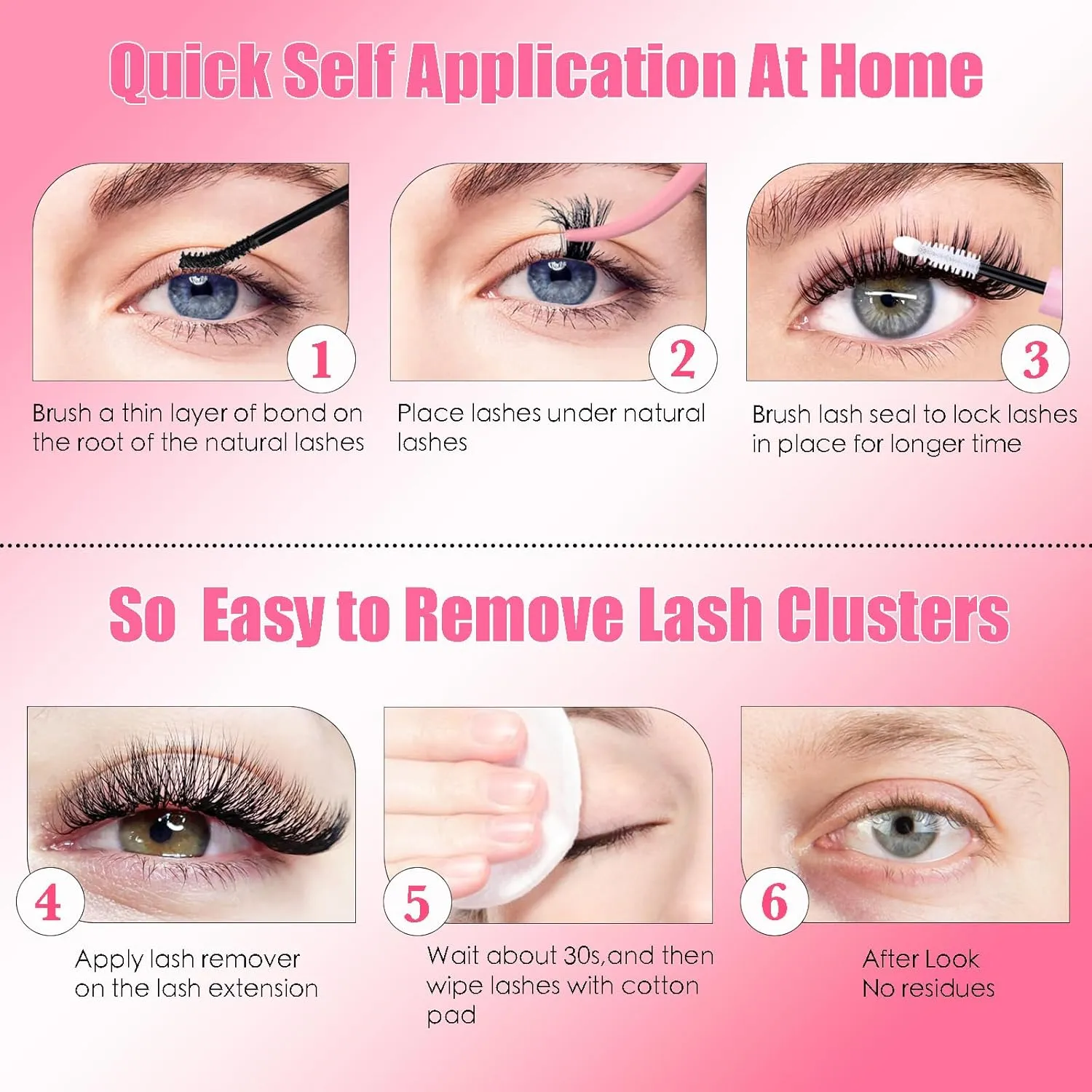 DAODER Thick Short Eyelash Extension Kit 9-13MM Wispy Fluffy Lash Clusters Kit with Remover 50D 60D 80D 100D Cluster Eyelash Extensions D Curl with Bond And Seal 640pcs (50D 60D 80D 100D Kit 9-13MM)
