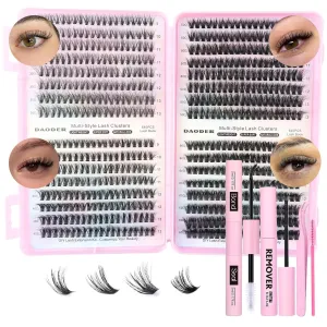 DAODER Wispy Lash Extension Kit 640Pcs Cluster Lashes Natural Look, Short Lash Clusters Kit 9-13mm 30D 40D 50D 60D D Curl Individual Lashes Kit with Lash Bond Seal Remover(30D 40D 50D 60D Kit 9-13mm)