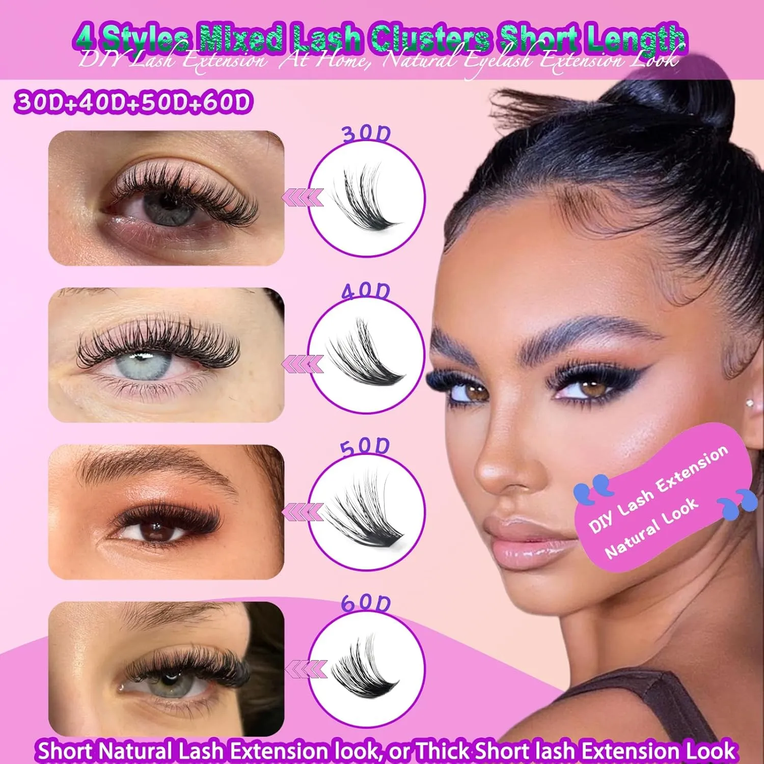 DAODER Wispy Lash Extension Kit 640Pcs Cluster Lashes Natural Look, Short Lash Clusters Kit 9-13mm 30D 40D 50D 60D D Curl Individual Lashes Kit with Lash Bond Seal Remover(30D 40D 50D 60D Kit 9-13mm)