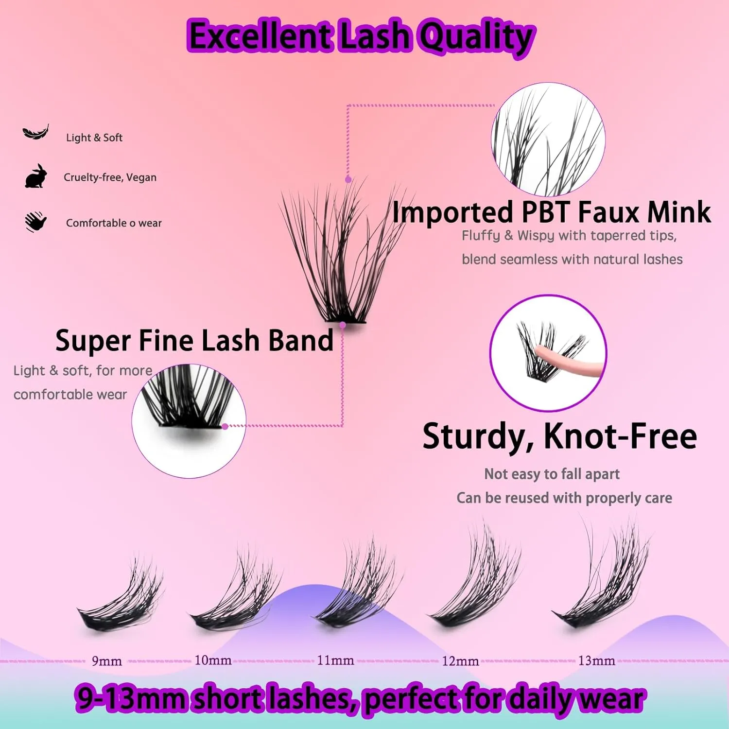 DAODER Wispy Lash Extension Kit 640Pcs Cluster Lashes Natural Look, Short Lash Clusters Kit 9-13mm 30D 40D 50D 60D D Curl Individual Lashes Kit with Lash Bond Seal Remover(30D 40D 50D 60D Kit 9-13mm)