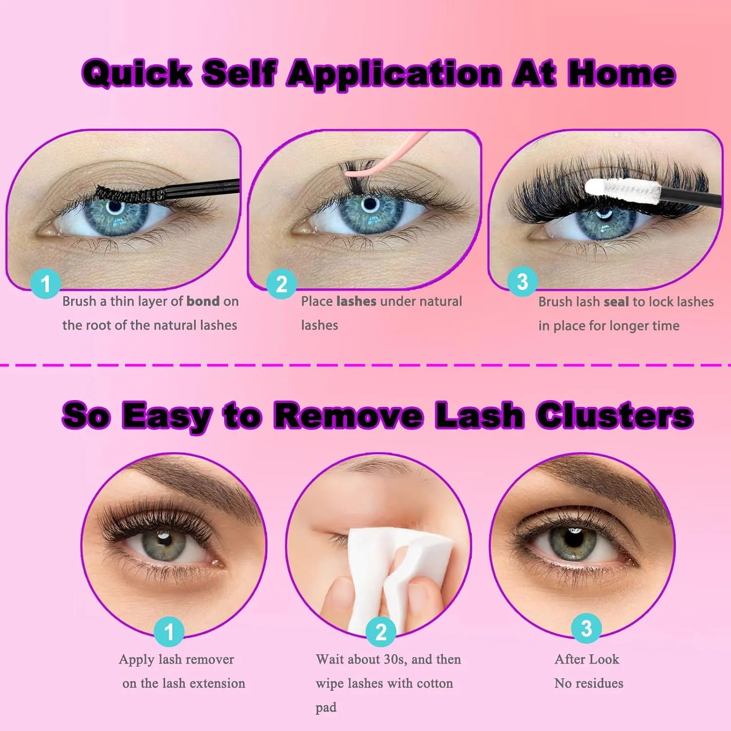 DAODER Wispy Lash Extension Kit 640Pcs Cluster Lashes Natural Look, Short Lash Clusters Kit 9-13mm 30D 40D 50D 60D D Curl Individual Lashes Kit with Lash Bond Seal Remover(30D 40D 50D 60D Kit 9-13mm)