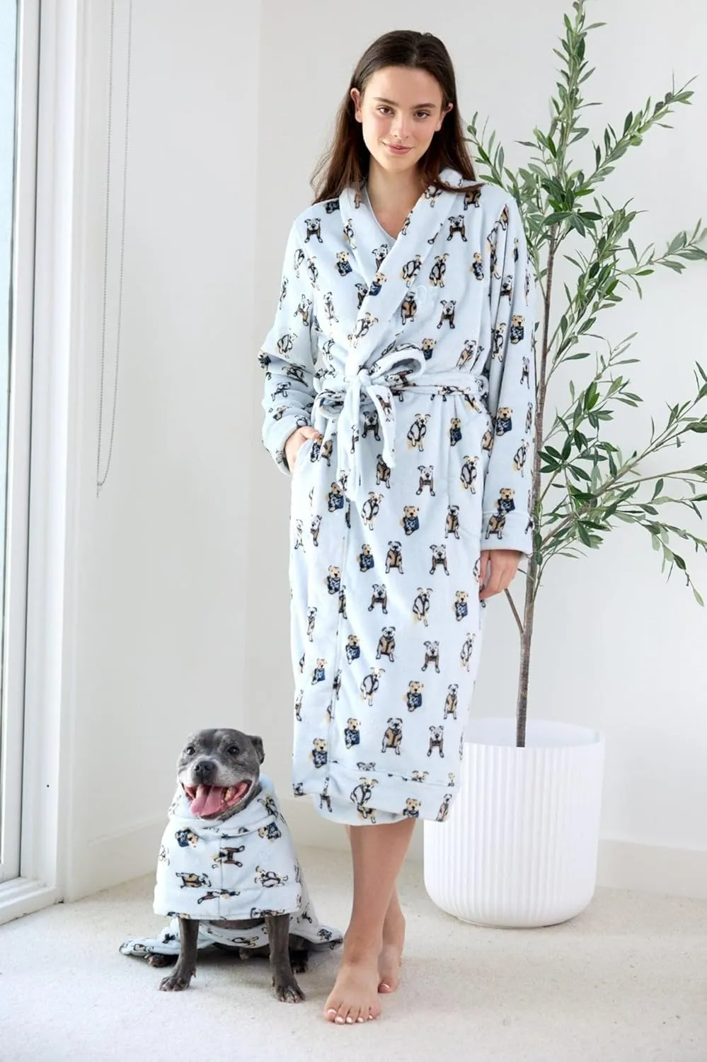 Darren & Phillip Snuggle Buddy Calming Dog Robe | Preppy Pups Ultra-Soft, Plush Robe for Dogs, Cozy & Warm Pet Bathrobe with Adjustable Fit, Body Strap Calms Dogs, Matches Women's Plush Robe