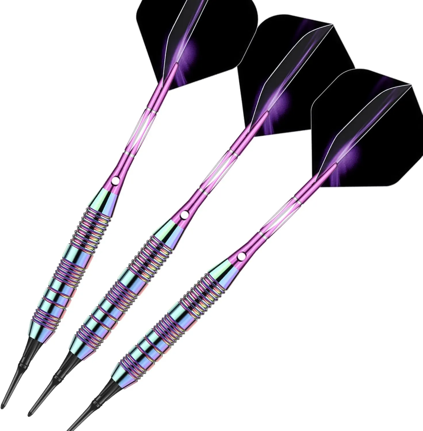 Darts Plastic Tip Set - 18g 21g Colorful Rainbow Soft Tip Darts 50 Anti-Loose O-Rings 6 Shaft (Aluminum/Nylon 45mm) 6 Durable Flights Extra 50 Soft Tips Electronic Dartboard