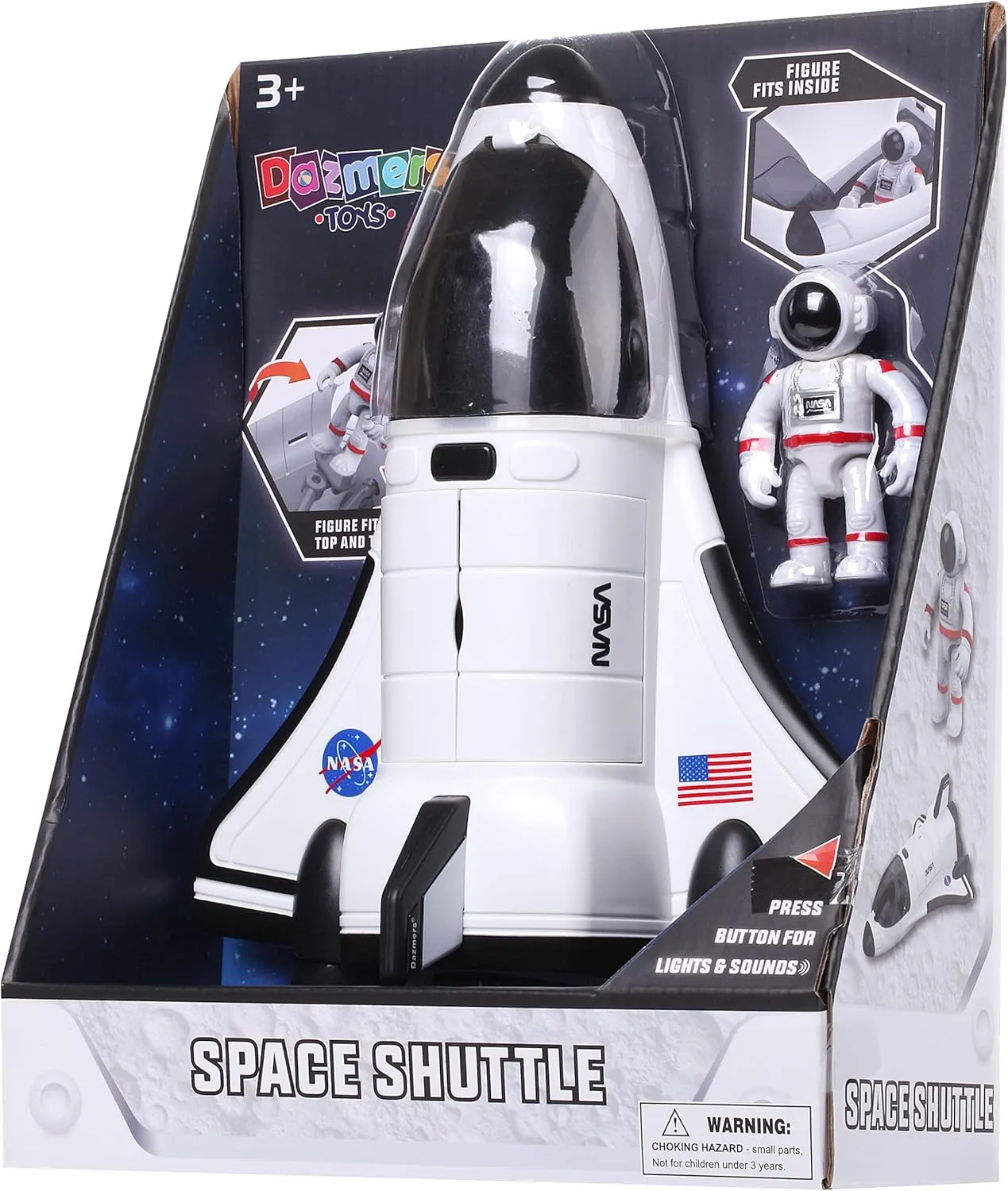 Dazmers Spaceship Shuttle Toy with Astronaut Figure - Light-Up Rocket Ship with Blast-Off Sound Effects - Space Exploration Play and Interactive Space Toys for Kids 5-8 Years Old - 10x8x4 Inches
