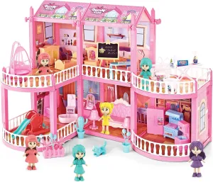 deAO Dollhouse for Girls,2-Story 6 Rooms Princess Girls Doll House Kit with 6 Dolls and Dollhouse Furnitures,DIY Play House for Girls Ages 4 5 6 7 