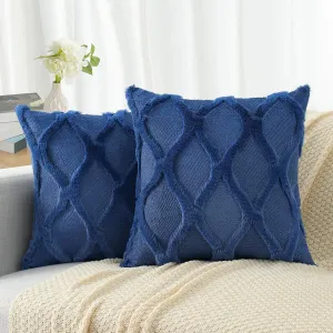 decorUhome Throw Pillow Covers 18x18 Inch Set of 2, Soft Plush Faux Fur Wool Dark Blue Couch Pillow Covers, Decorative Neutral Pillow Cases for Bed Sofa Living Room Home Decor