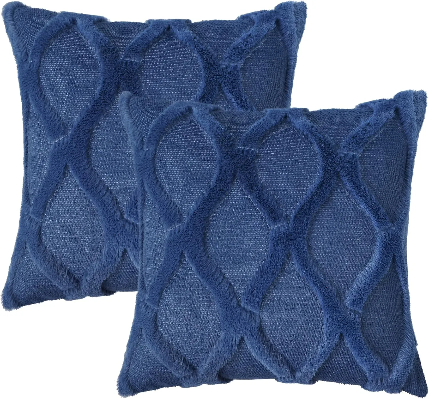 decorUhome Throw Pillow Covers 18x18 Inch Set of 2, Soft Plush Faux Fur Wool Dark Blue Couch Pillow Covers, Decorative Neutral Pillow Cases for Bed Sofa Living Room Home Decor