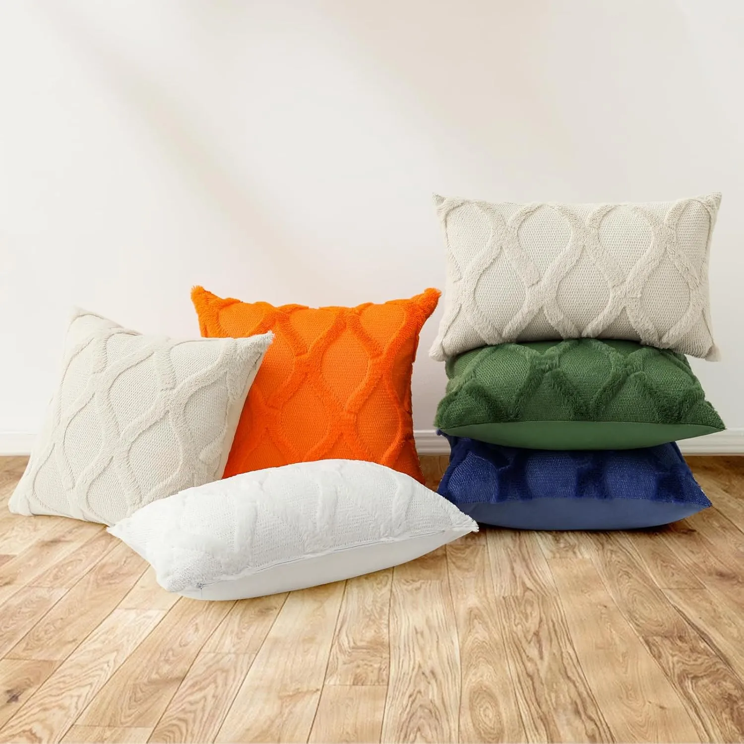 decorUhome Throw Pillow Covers 18x18 Inch Set of 2, Soft Plush Faux Fur Wool Dark Blue Couch Pillow Covers, Decorative Neutral Pillow Cases for Bed Sofa Living Room Home Decor