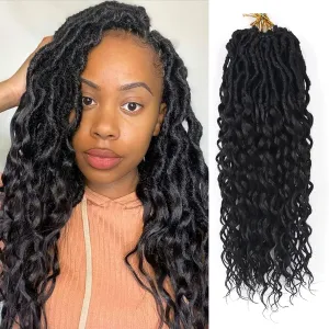 Deep Faux Locs Crochet Hair 18 Inch 8 Packs Goddess Locs Crochet Hair Soft Loc Crochet Braids with Curly Ends Pre Looped Deep Wavy Crochet Braids for Black Women (18 Inch/Pack of 8, 1B)