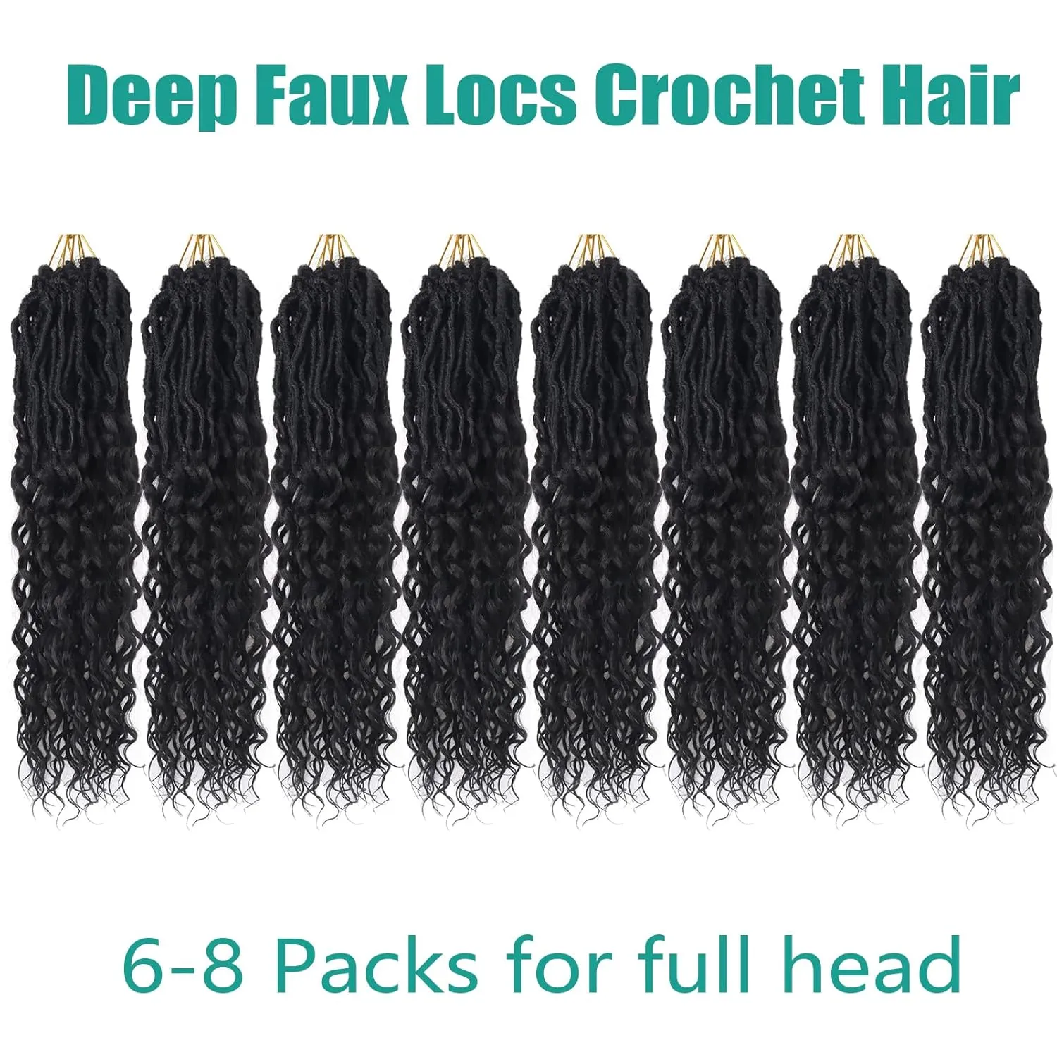 Deep Faux Locs Crochet Hair 18 Inch 8 Packs Goddess Locs Crochet Hair Soft Loc Crochet Braids with Curly Ends Pre Looped Deep Wavy Crochet Braids for Black Women (18 Inch/Pack of 8, 1B)