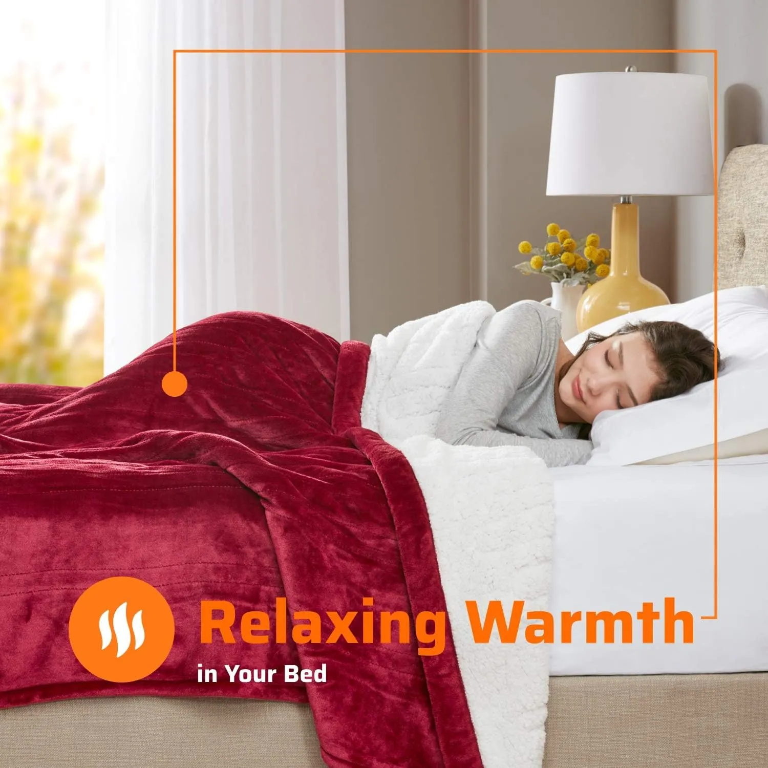 Degrees of Comfort Sherpa Plush Heated Blanket, Full Size Bed Electric Blankets with 20 Heat Settings Controller | 1-10 Hour Auto Shut Off |Washable, 72" X 84" Red