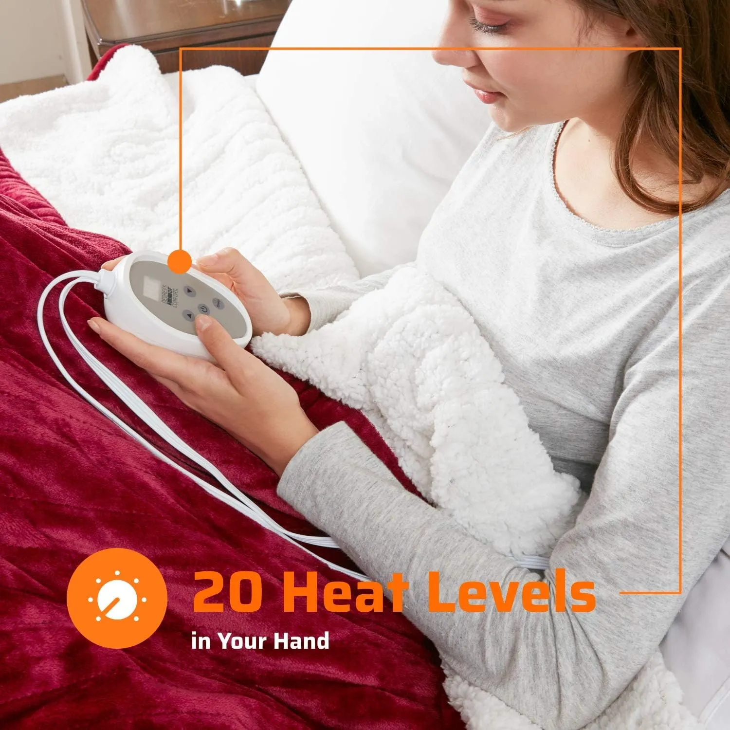 Degrees of Comfort Sherpa Plush Heated Blanket, Full Size Bed Electric Blankets with 20 Heat Settings Controller | 1-10 Hour Auto Shut Off |Washable, 72" X 84" Red