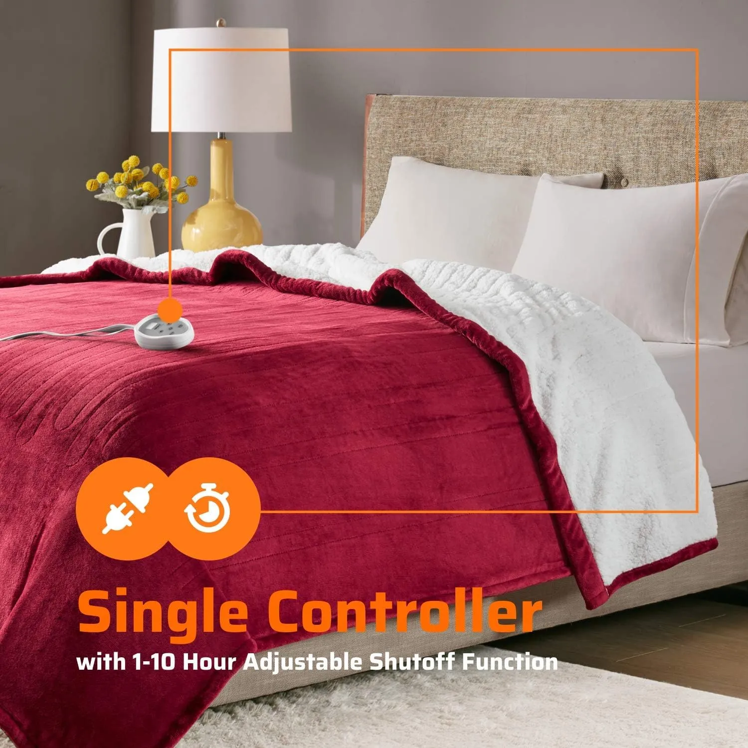Degrees of Comfort Sherpa Plush Heated Blanket, Full Size Bed Electric Blankets with 20 Heat Settings Controller | 1-10 Hour Auto Shut Off |Washable, 72" X 84" Red
