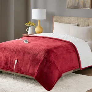 Degrees of Comfort Sherpa Plush Heated Blanket, Full Size Bed Electric Blankets with 20 Heat Settings Controller | 1-10 Hour Auto Shut Off |Washable, 72" X 84" Red
