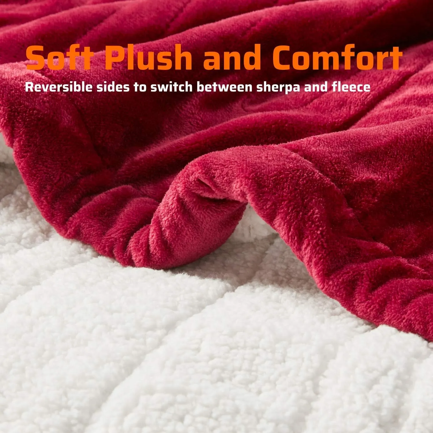 Degrees of Comfort Sherpa Plush Heated Blanket, Full Size Bed Electric Blankets with 20 Heat Settings Controller | 1-10 Hour Auto Shut Off |Washable, 72" X 84" Red