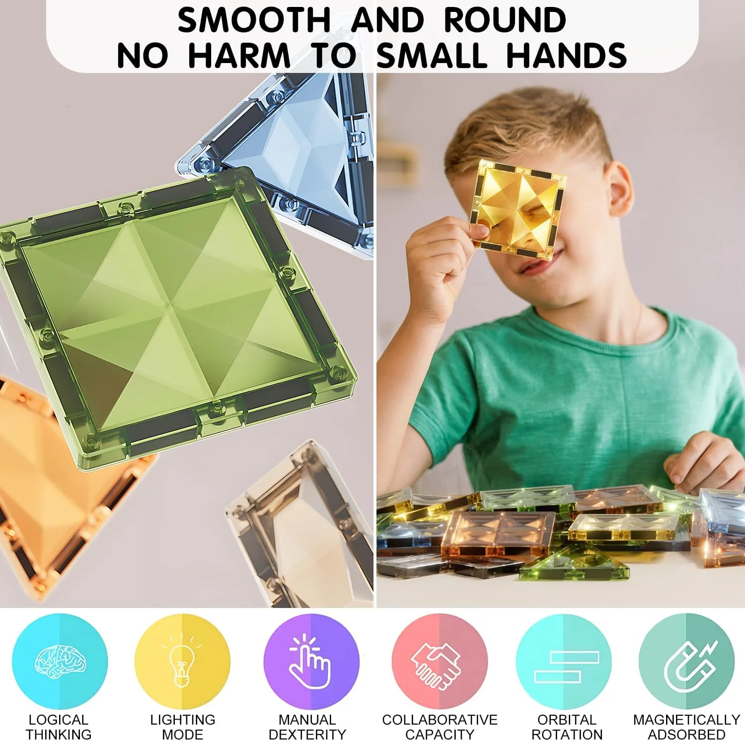 Deluxe Quality Magnetic Tiles Building Set with Attractive Reflective Pattern, LED Lights, Marble Run, and Cars - STEM Educational Toy for Creative Kids Girls Boys 3  (87 pcs Ferris Wheel)