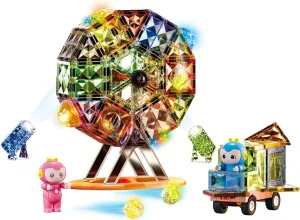 Deluxe Quality Magnetic Tiles Building Set with Attractive Reflective Pattern, LED Lights, Marble Run, and Cars - STEM Educational Toy for Creative Kids Girls Boys 3  (87 pcs Ferris Wheel)