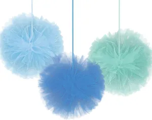Deluxe Round Tulle Fluffy Decoration, 12" (Pack of 3) - Assorted Hues for Baby Showers, Birthdays, & Celebrations