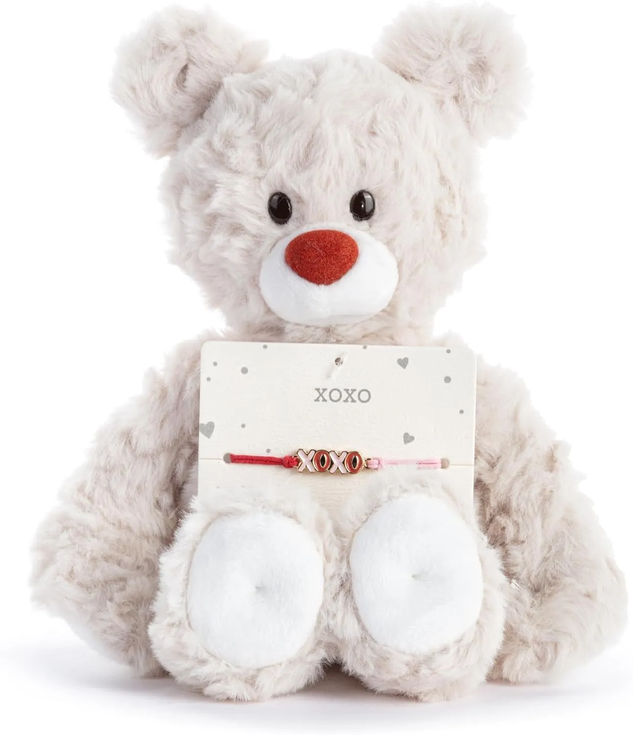 DEMDACO Beary Charmings 8 Inch Stuffed Plush Animal Bear and Adjustable Charm Bracelet 2 Piece Set White and Cream Color Kiss Hug