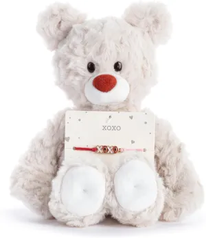 DEMDACO Beary Charmings 8 Inch Stuffed Plush Animal Bear and Adjustable Charm Bracelet 2 Piece Set White and Cream Color Kiss Hug