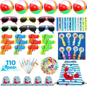 Denylo pro 110 Pcs Pool Beach Summer Party Favors Summer Beach Pool Toys for Kids Include Beach Balls Water Guns Sunglasses for Summer Beach Birthday Party