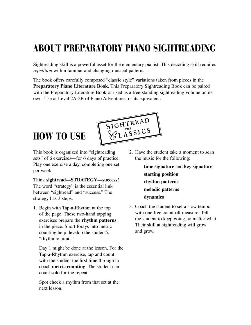 Developing Artist Preparatory Piano Sightreading