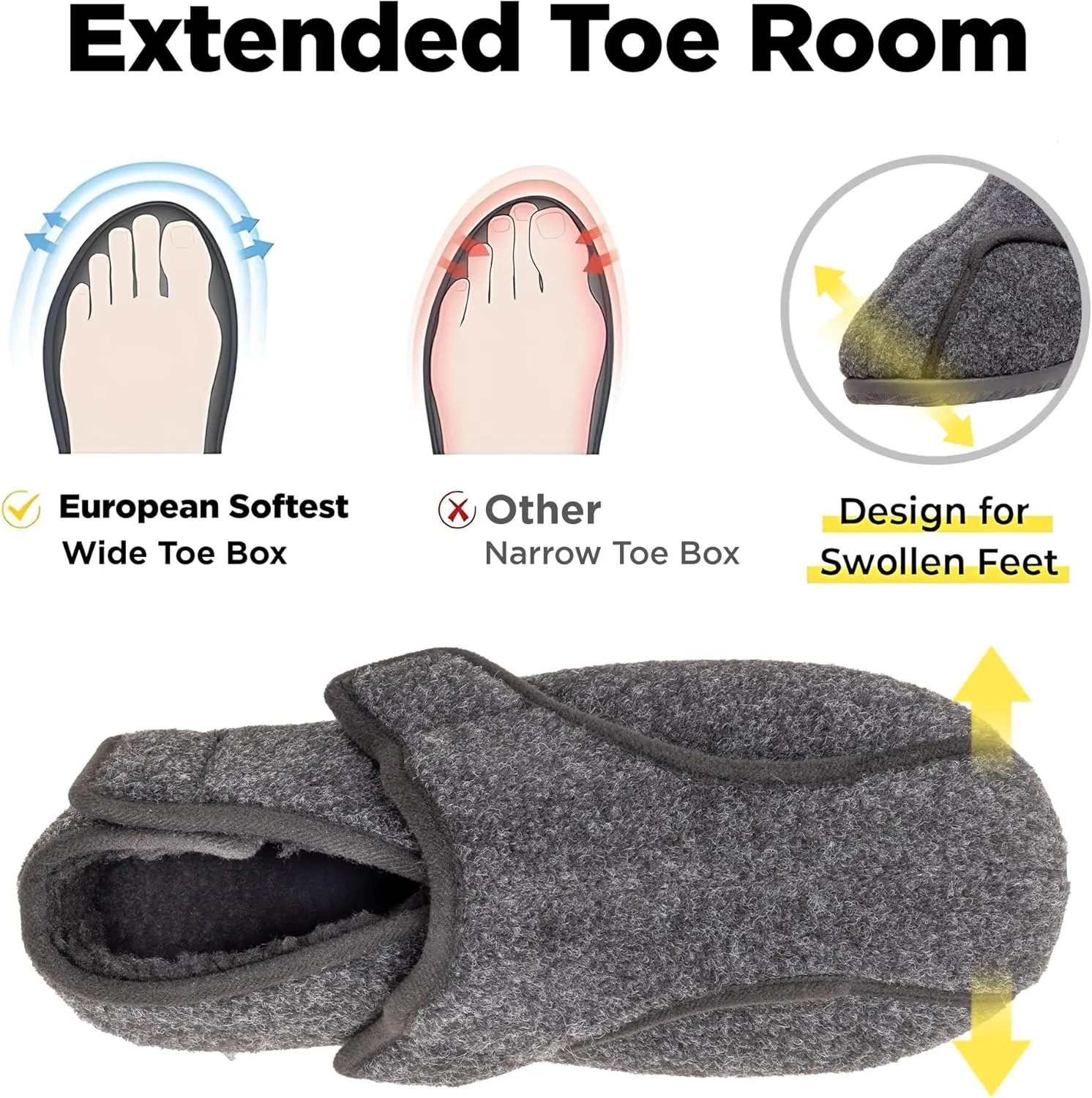 Diabetic Shoes for Men Extra Wide Width Adjustable Men's Diabetic Shoes with Plush Lining Diabetic Slippers for Men Extra Wide Width Foot Pain Relief