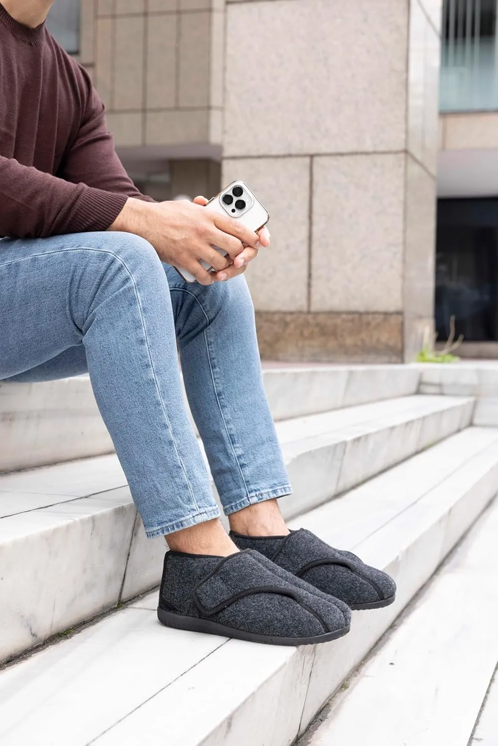 Diabetic Shoes for Men Extra Wide Width Adjustable Men's Diabetic Shoes with Plush Lining Diabetic Slippers for Men Extra Wide Width Foot Pain Relief