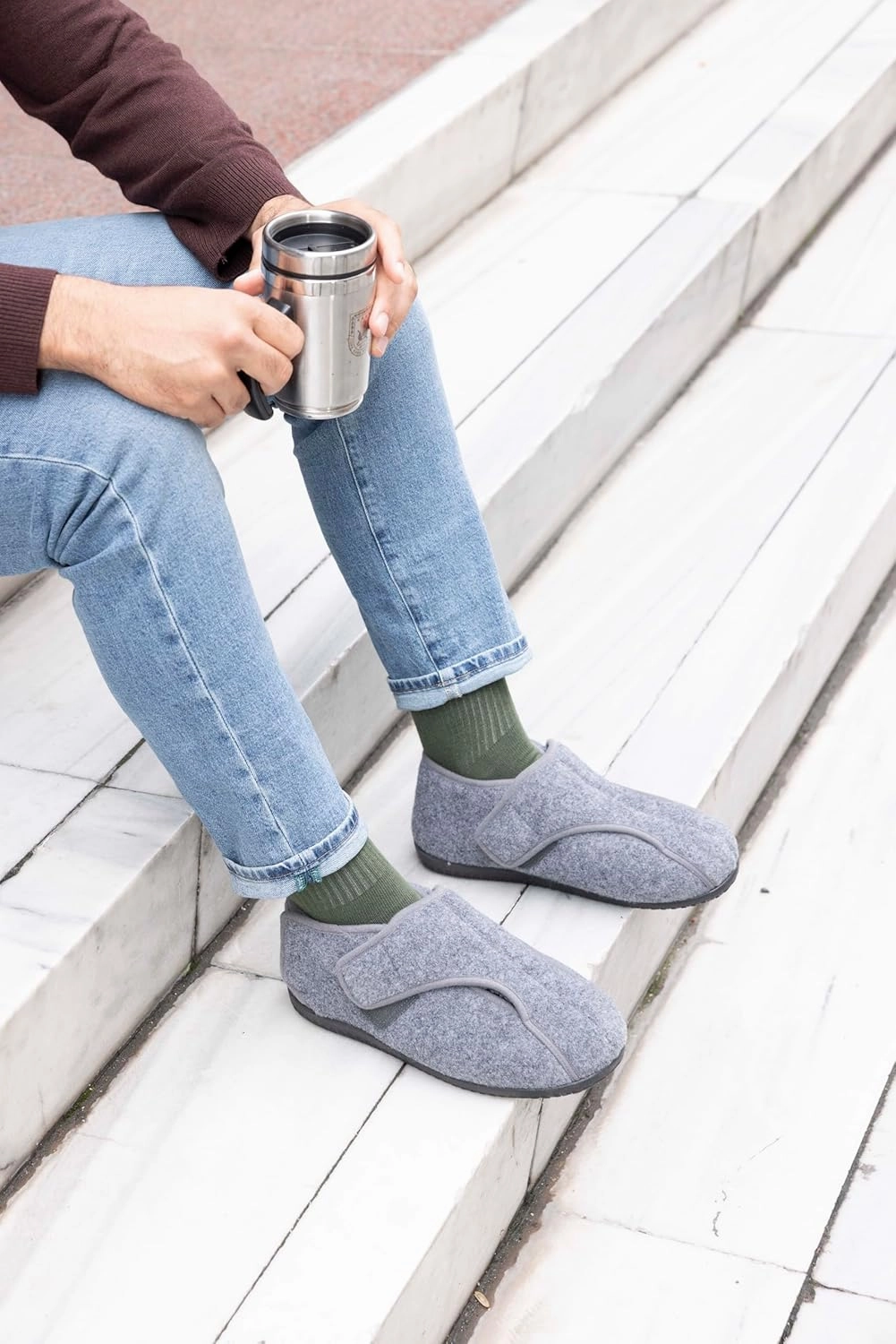 Diabetic Shoes for Men Extra Wide Width Adjustable Men's Diabetic Shoes with Plush Lining Diabetic Slippers for Men Extra Wide Width Foot Pain Relief
