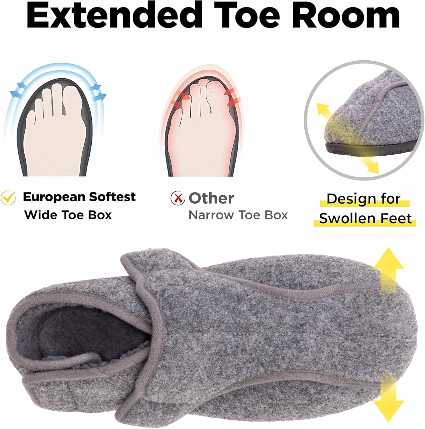 Diabetic Shoes for Men Extra Wide Width Adjustable Men's Diabetic Shoes with Plush Lining Diabetic Slippers for Men Extra Wide Width Foot Pain Relief