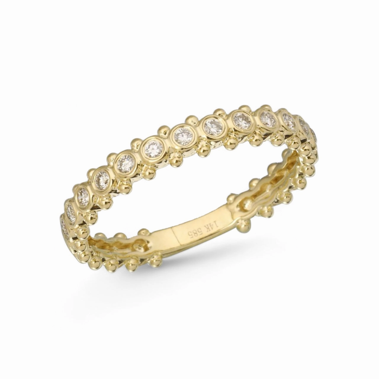 Diamond Bezel & Gold Ball Detail Ring