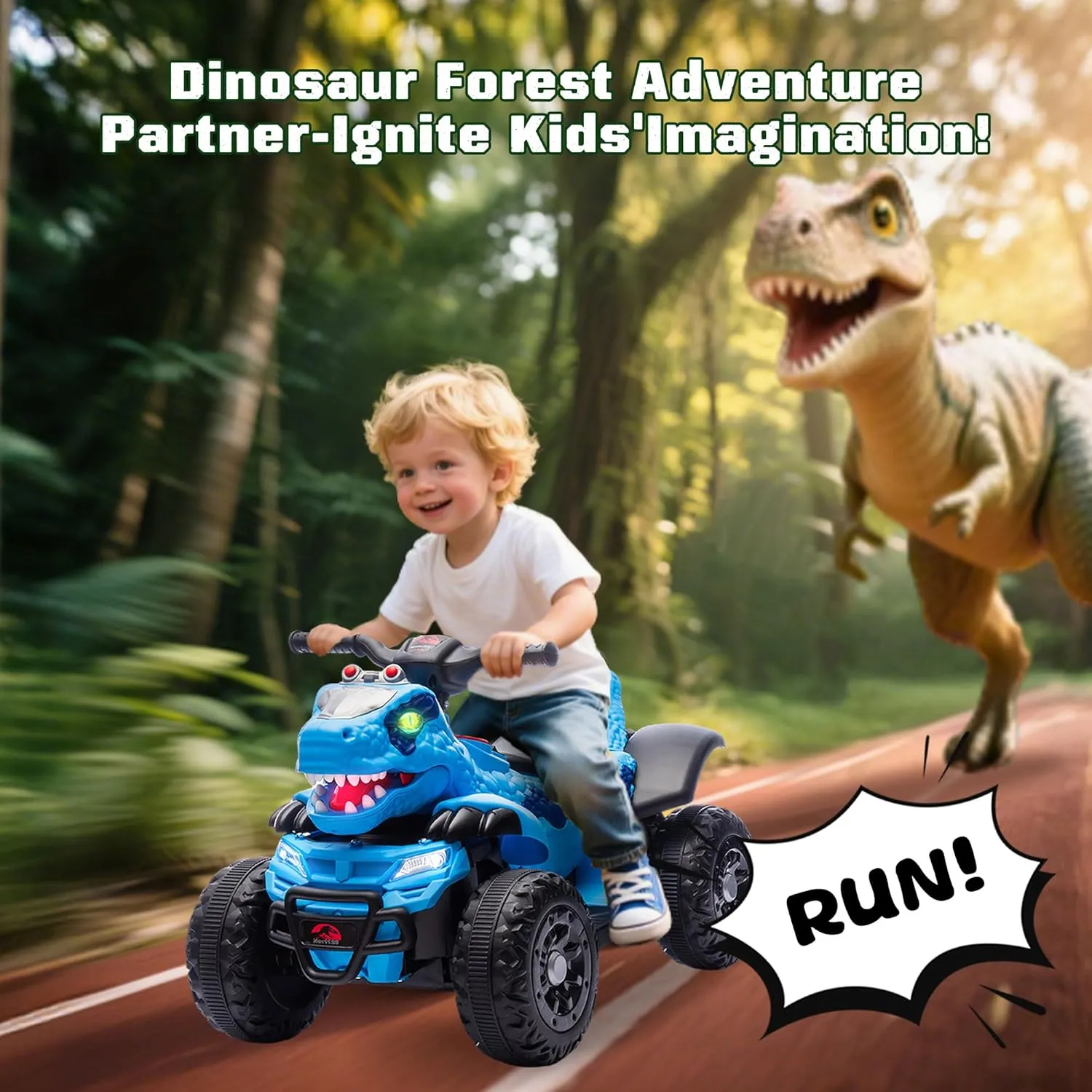 Dinosaur Electric Ride On ATV 4 Wheeler for Kids,12V ATV Electric Car with Music,Bluetooth & LED Lights,Birthday Gift Ages 1-4,66LB Weight Capacity(Blue)