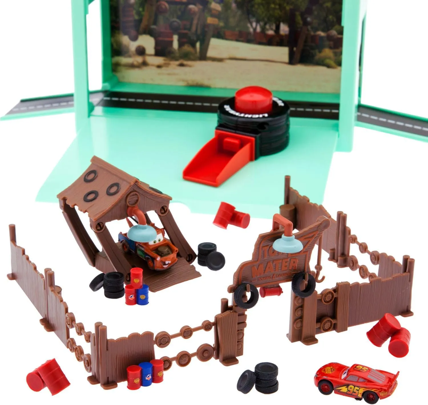 Disney Cars Disney Pixar Car Play Set - Toolbox Case with Lightning McQueen & Tow Mater Die Cast Cars, Launcher, Junkyard Shack and Accessories - Inspired by Disney Pixar Cars Films & Cars Land