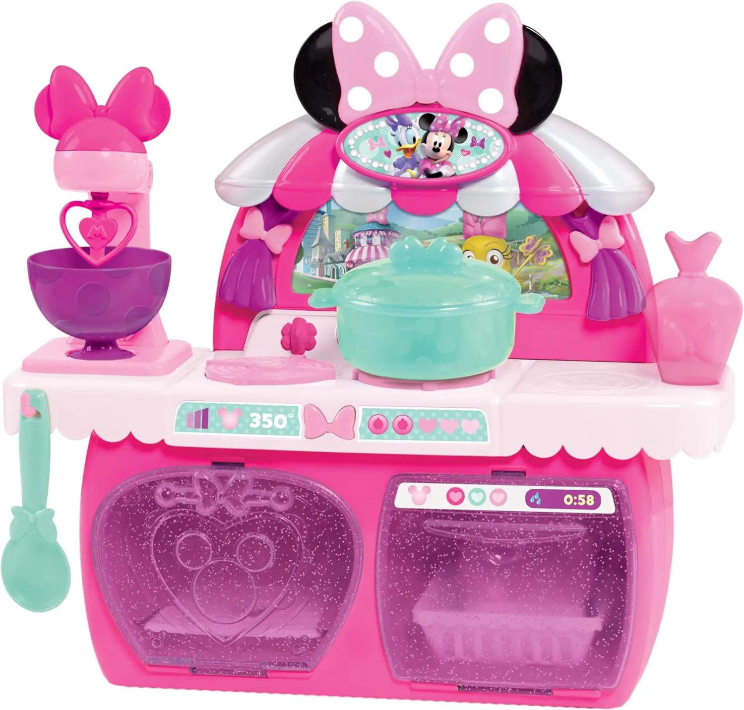 Disney Junior Minnie Bow-Tique Bowtastic Kitchen Playset with Sounds, 15-pieces, Kids Toys for Ages 3 Up by Just Play