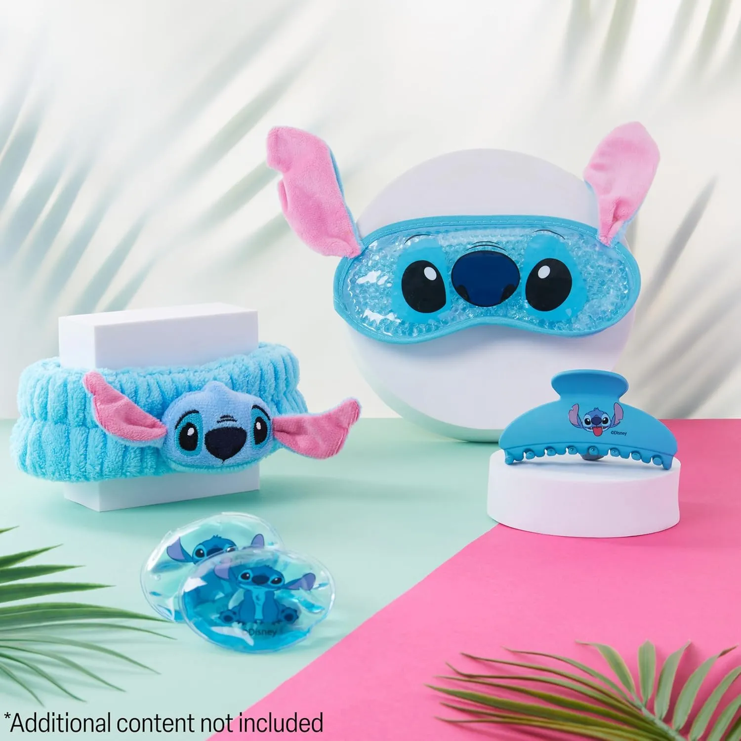 Disney Stitch Cooling Eye Mask & Beauty Accessories Set with Claw Clip Skincare Headband Cooling Eye Pads, Pampering Beauty Gifts for Women (Blue)
