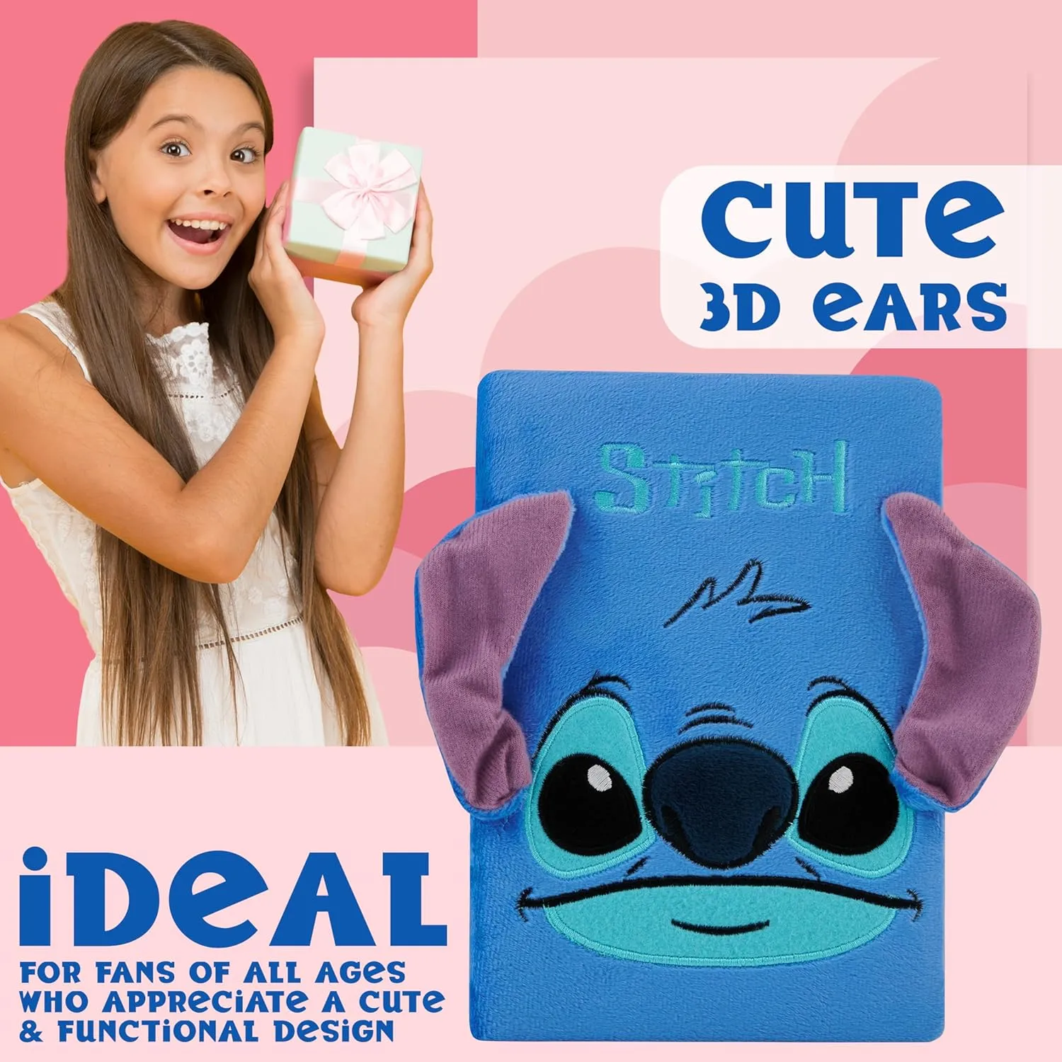 Disney Stitch Diary for Girls Teens Notebook with Pen Cute A5 Hardcover Journal with Lock Secret Stationary Set Travel Journal Gifts for Girls (Blue Fluffy)