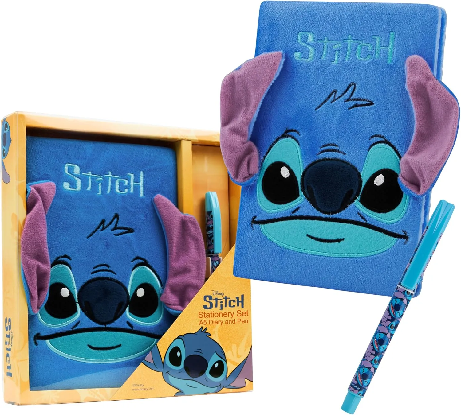 Disney Stitch Diary for Girls Teens Notebook with Pen Cute A5 Hardcover Journal with Lock Secret Stationary Set Travel Journal Gifts for Girls (Blue Fluffy)