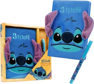 Disney Stitch Diary for Girls Teens Notebook with Pen Cute A5 Hardcover Journal with Lock Secret Stationary Set Travel Journal Gifts for Girls (Blue Fluffy)
