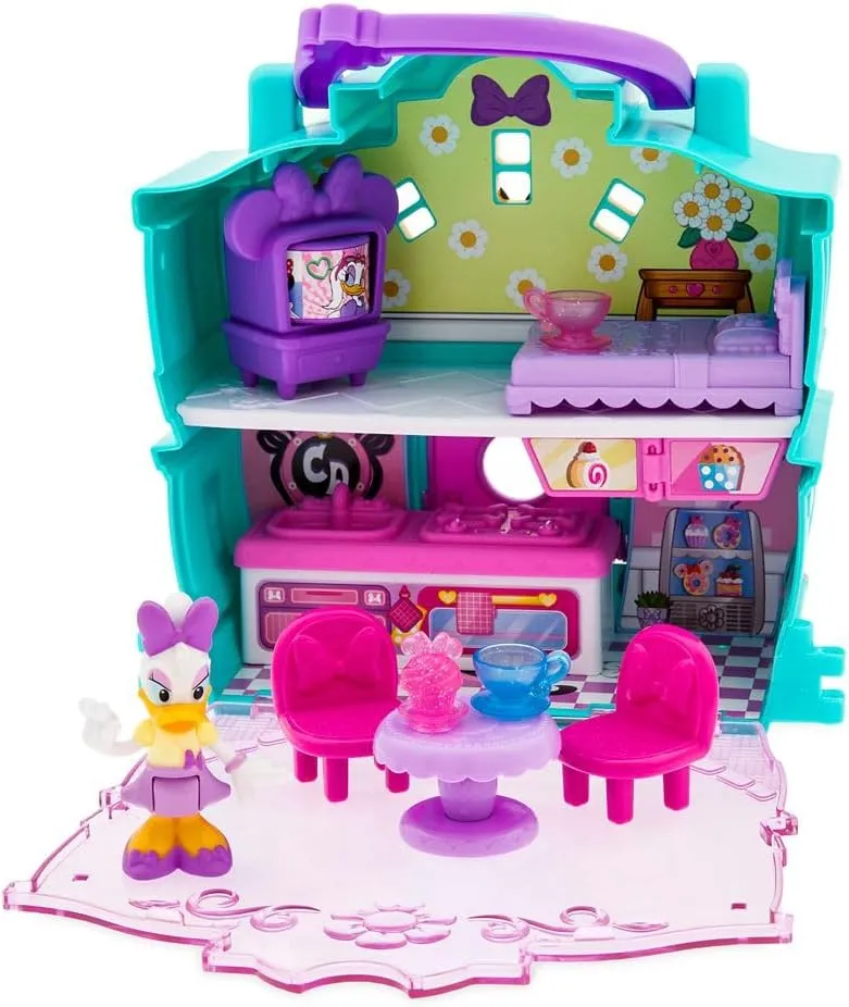 Disney Store Official Daisy Duck Café Daisy Playhouse Toys Play Set - Interactive Play House Junior Mickey Mouse Toys - Poseable Daisy Figure, 15-Piece Set, Perfect for Toddlers