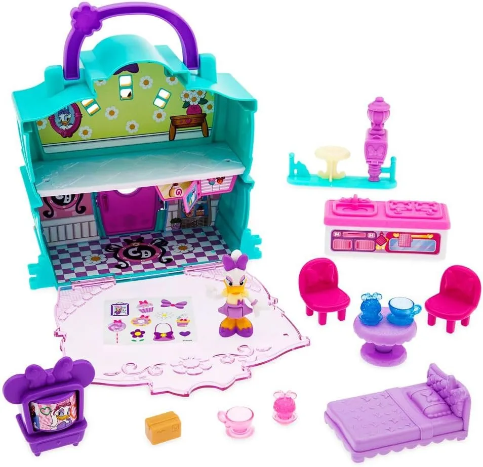 Disney Store Official Daisy Duck Café Daisy Playhouse Toys Play Set - Interactive Play House Junior Mickey Mouse Toys - Poseable Daisy Figure, 15-Piece Set, Perfect for Toddlers