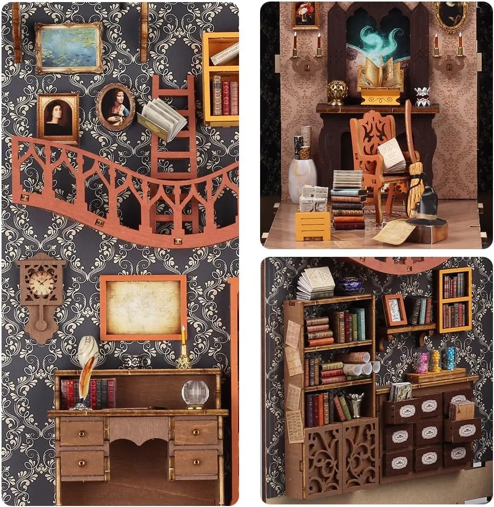 DIY Book Nook Kit, Miniature Dollhouse Booknook Kit with Light, 3D Wooden Puzzle Bookend Bookshelf Decor for Adults, Mothers Day, Magic Store